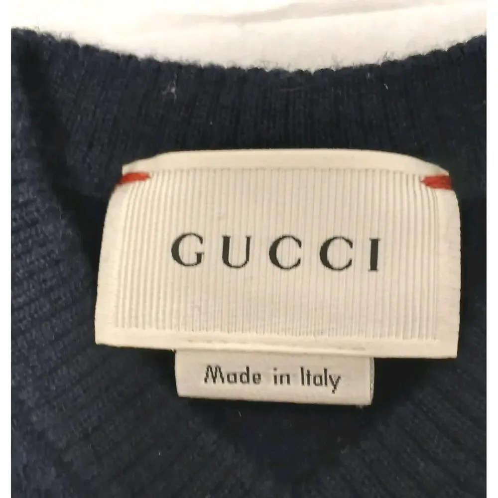 Gucci Sweater Boy Baby 6-9 Month Navy Blue Web Trim Wool Nautical Designer Fancy